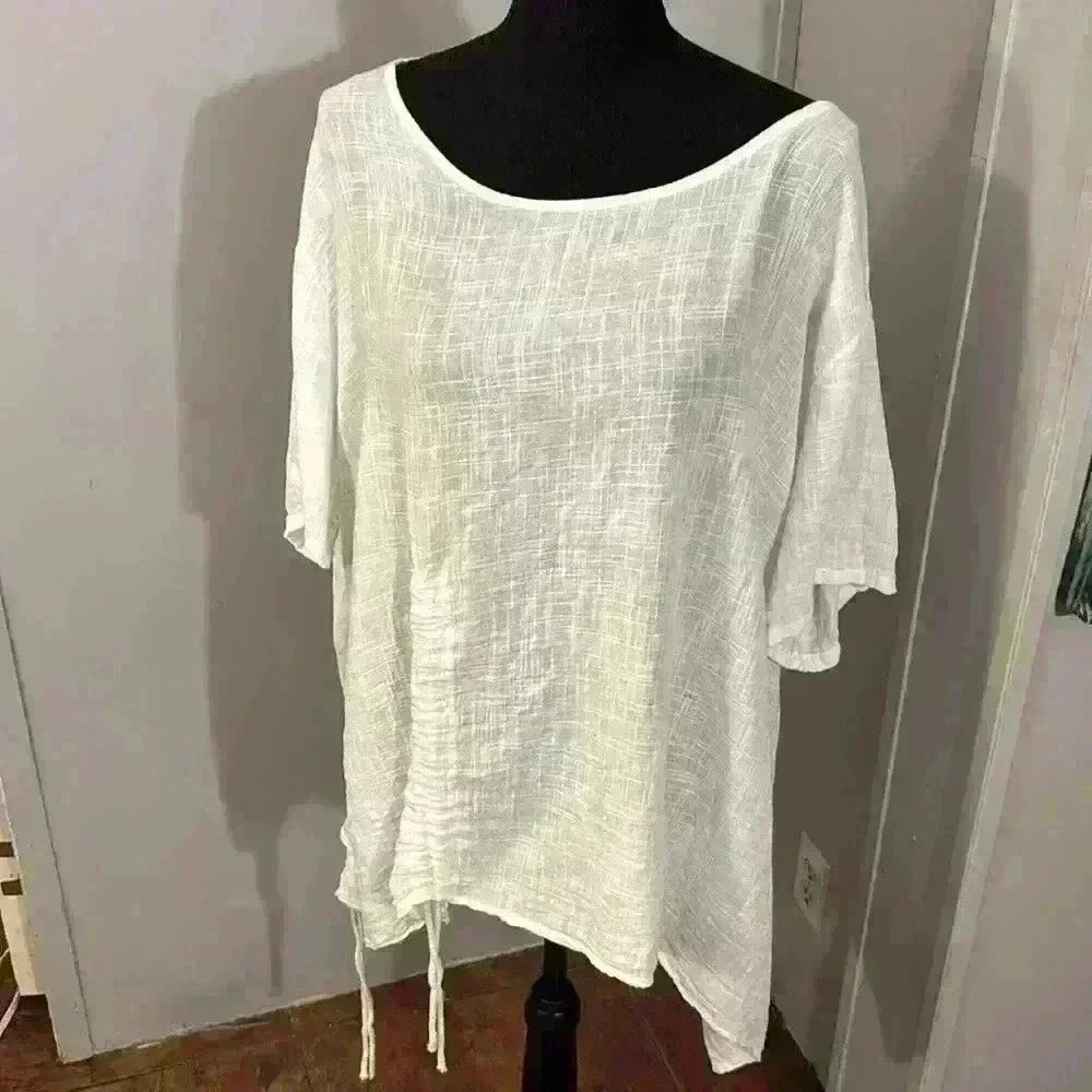 Beyond Capri Oversized Drawstring Tunic Top White One Size -PRISTINE CONDITION